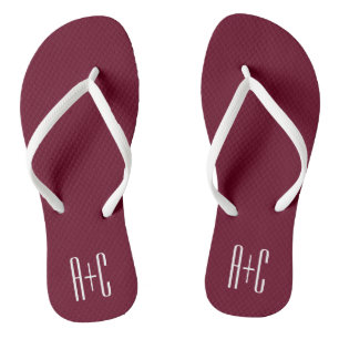 Eenvoudige Initialen voor Koppels Wit & Burgundy Teenslippers