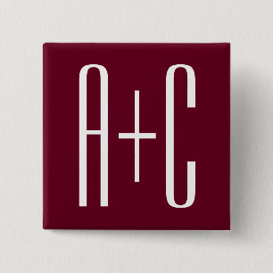 Eenvoudige Initialen Voor Koppels Wit & Burgundy Vierkante Button 5,1 Cm