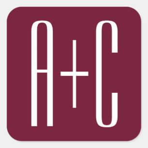 Eenvoudige Initialen voor Koppels Wit & Burgundy Vierkante Sticker
