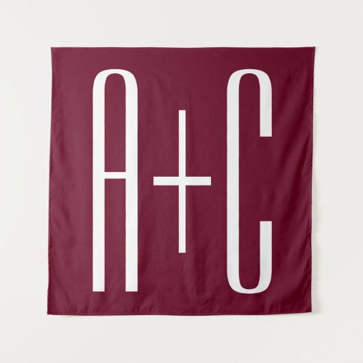 Eenvoudige Initialen voor Koppels | Wit & Burgundy Wandkleed (Voorkant)