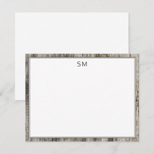 Eenvoudige Initialen voor Rustige houten randmonog Notitiekaartje (Voorkant / Achterkant)