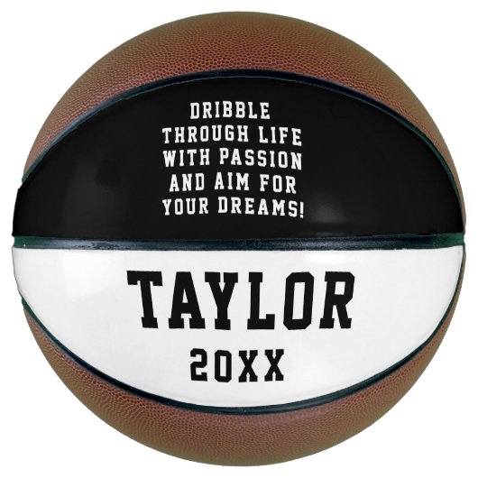 Eenvoudige Inspirerend Zwart Wit MVP Coach Naam Basketbal (Voorkant)