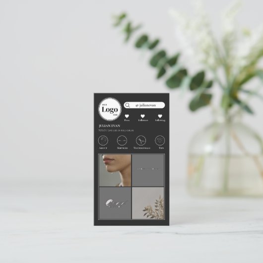 Eenvoudige Instagram fotocollage zwart Visitekaart Visitekaartje (Staand voorkant)