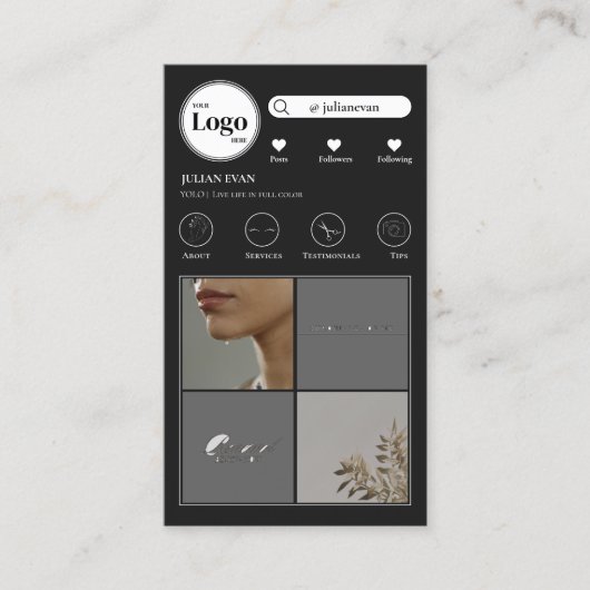 Eenvoudige Instagram fotocollage zwart Visitekaart Visitekaartje (Voorkant)
