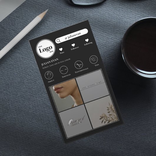 Eenvoudige Instagram fotocollage zwart Visitekaart Visitekaartje