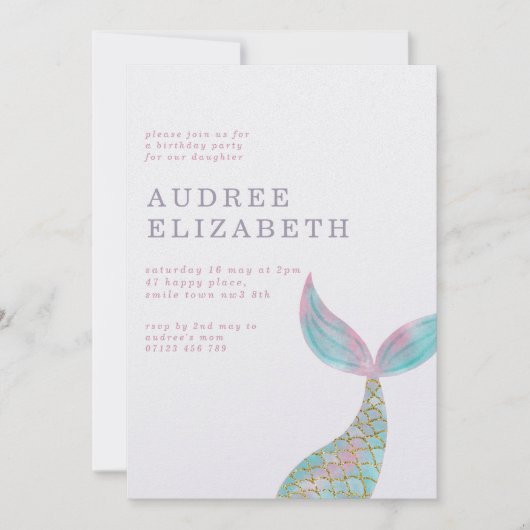 Eenvoudige Iridescent Mermaid Birthday Party Kaart (Voorkant)