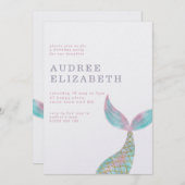 Eenvoudige Iridescent Mermaid Birthday Party Kaart (Voorkant / Achterkant)