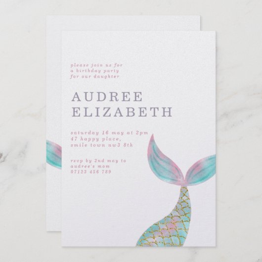 Eenvoudige Iridescent Mermaid Birthday Party Kaart (Voorkant / Achterkant)