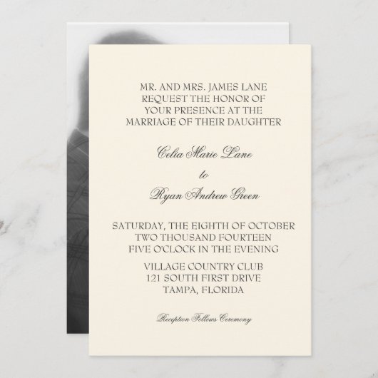 Eenvoudige Ivoor bruiloft uitnodiging (Voorkant / Achterkant)