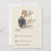 Eenvoudige ivoor grijze witte koppel foto RSVP  Kaart (Voorkant)