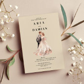 Eenvoudige ivoor roze bloemenpaar foto Bruiloft Kaart