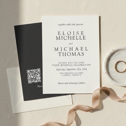 Eenvoudige Ivoren Klassieke QR Code Trouw Kaart