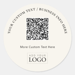 Eenvoudige Ivoren Zakelijke Logo QR Code Promotie Ronde Sticker
