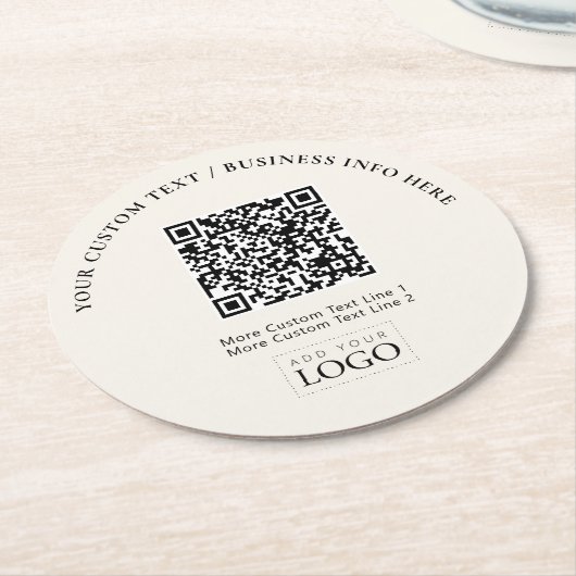 Eenvoudige Ivory Business Logo QR Code Promotie Ronde Kartonnen Onderzetter (Gebogen)