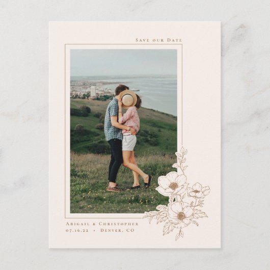 Eenvoudige Ivory Gold Anemone Art Floral Save the Aankondigingskaart (Voorkant)