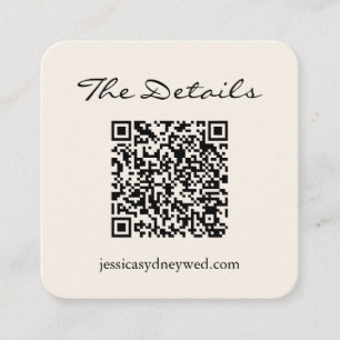 Eenvoudige Ivory Script Weduwend RSVP - QR-code me Informatiekaartje