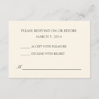 Eenvoudige Ivory Wedding RSVP Kaartje