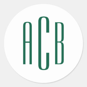 Eenvoudige Jager Groene Drie Letter Monogram Ronde Sticker