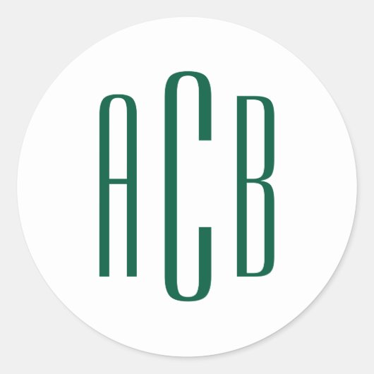 Eenvoudige Jager Groene Drie Letter Monogram Ronde Sticker (Voorkant)