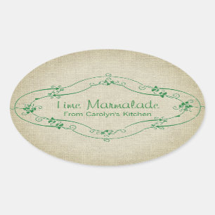Eenvoudige Jam Marmalade  Rustic Linen Ovale Sticker