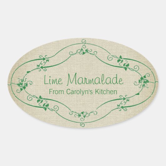 Eenvoudige Jam Marmalade Rustieke Linnen Ovale Sticker (Voorkant)
