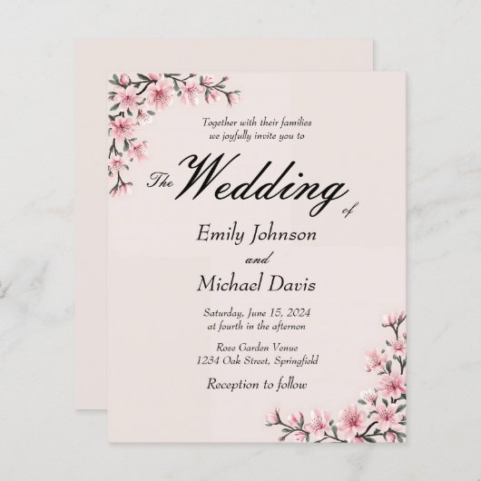 Eenvoudige Japanse kersenbloesem bruiloft (Voorkant / Achterkant)