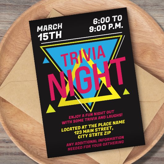 Eenvoudige jaren 90 Kleur  Trivia Nacht Kaart