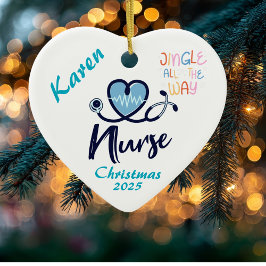 Eenvoudige Jingle/Hart Verpleegster Blauw Personal Keramisch Ornament