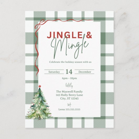 Eenvoudige Jingle & Mingle kerstfeest uitnodiging (Voorkant)