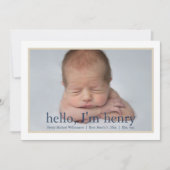 Eenvoudige Jongen Blauw Tan Foto Aankondiging Gebo (Voorkant)