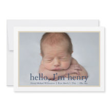 Eenvoudige Jongen Blauw Tan Foto Aankondiging Gebo