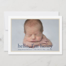 Eenvoudige Jongen Blauw Tan Foto Aankondiging Gebo