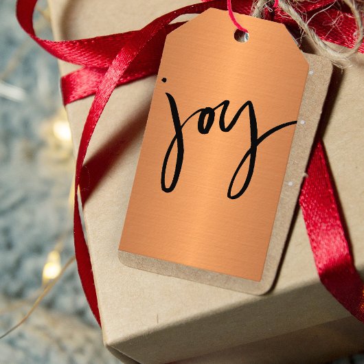 Eenvoudige JOY Black en Copper Minimalist Holiday Cadeaulabel