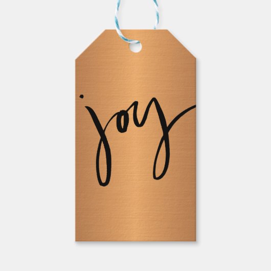 Eenvoudige JOY Black en Copper Minimalist Holiday Cadeaulabel (Voorkant)