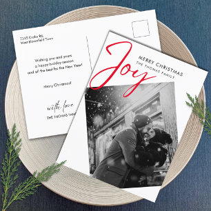 Eenvoudige Joy Christmas Minimalist rode foto Feestdagenkaart