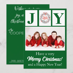 Eenvoudige Joy Christmas Single Portret met Groet Feestdagenkaart