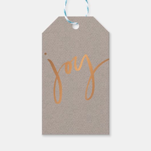 Eenvoudige JOY Copper Metallic minimalist Holiday  Cadeaulabel (Voorkant)