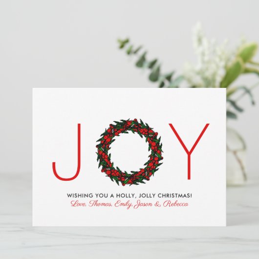 Eenvoudige "Joy" kerstmis Feestdagenkaart (Staand voorkant)