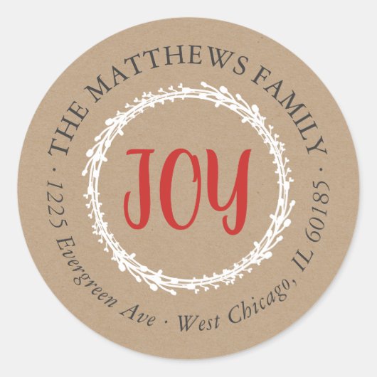 Eenvoudige Joy Kraft Ronde retour adreslabel Ronde Sticker (Voorkant)