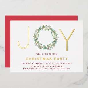 Eenvoudige Joy Krans Elegant Kerstfeest Folie Uitnodiging