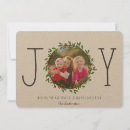 Eenvoudige Joy Krans Kraft Papier Kerstfoto Feestdagenkaart