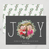 Eenvoudige Joy Wreath Dark Grey kerstfoto Feestdagenkaart (Voorkant / Achterkant)