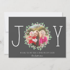 Eenvoudige Joy Wreath Dark Grey kerstfoto Feestdagenkaart