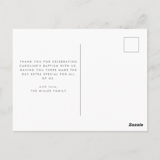 Eenvoudige jurk doop foto Dank u Briefkaart (Achterkant)