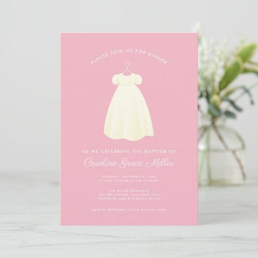 Eenvoudige jurk doopsel diner viering uitnodiging (Staand voorkant)