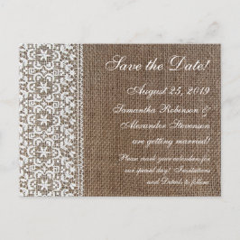 Eenvoudige Jute en Kant Aankondigingskaart