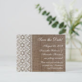 Eenvoudige Jute en Kant Aankondigingskaart (Staand voorkant)