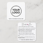 Eenvoudige kaarszorginstructies / voeg uw Logo toe Vierkante Visitekaartje (Voorkant / Achterkant)