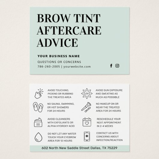 Eenvoudige Kaart Brow Tint Aftercare Instructions (Voorkant /achterkant)