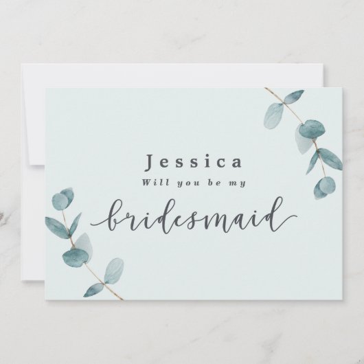 Eenvoudige Kaart Eucalyptus Bridesmaid-voorstel (Voorkant)
